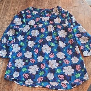 Banana Republic Blue Floral Top with Pink, White & Green Accents